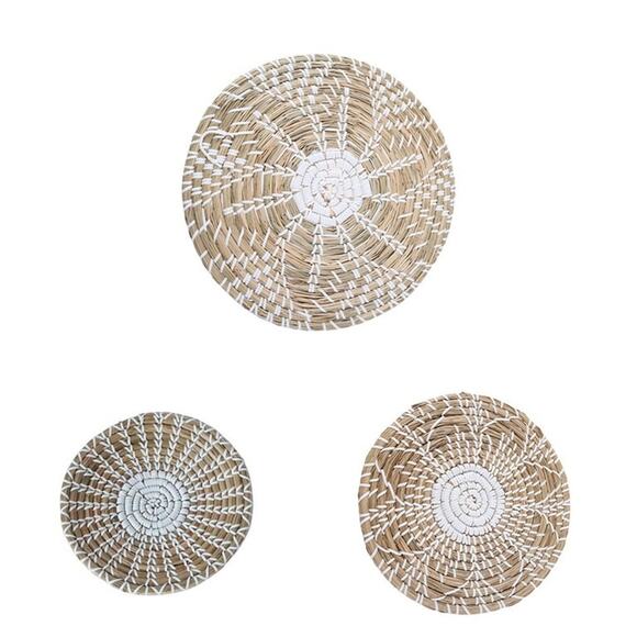 3pcs Wall Basket Decor Hanging Natural Woven Seagrass Flat Baskets Boho Decor - Picture 1 of 8
